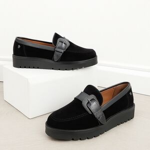 Trussardi Jeans Black Velvet Leather Moccasins